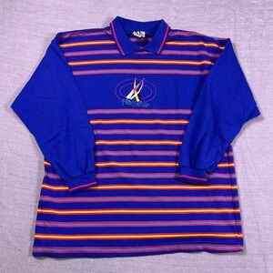 Ms. Russ Vintage Sailboat Striped Long Sleeve Polo Shirt Women XL Blue